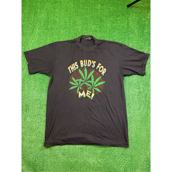 Vintage 1990s This Bud's For You Marijuana T Shirt Black Size Large‎ Weed Grunge